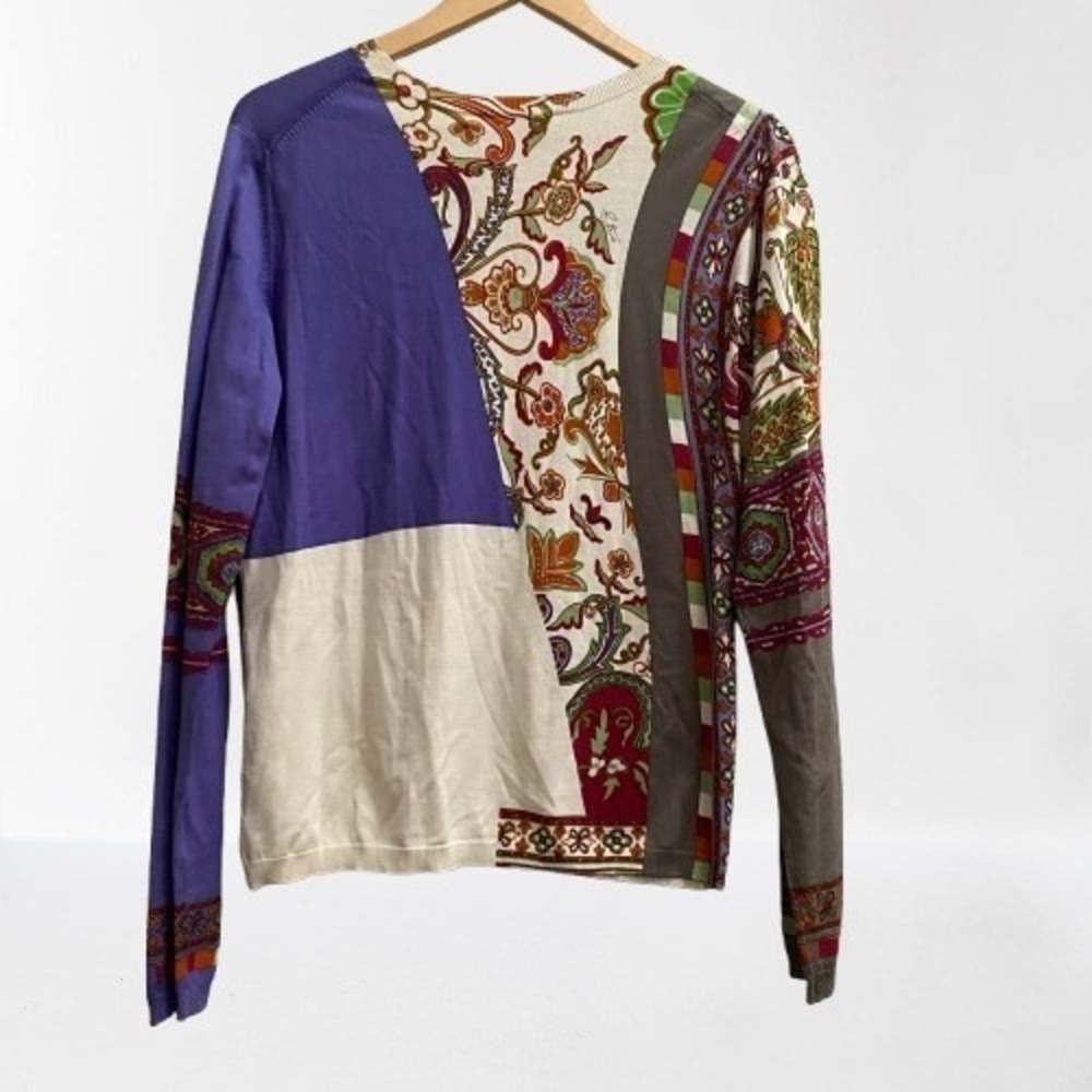 ETRO Silk Collage Print Lightweight Sweater Multicolor Paisley Size US 12 - Picture 3 of 5